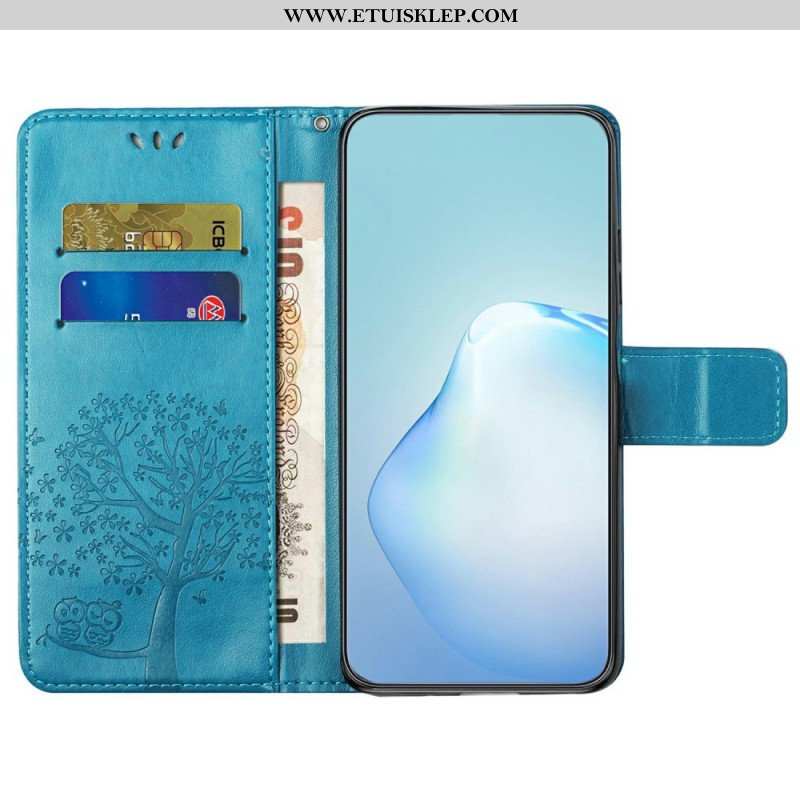 Etui Folio do Xiaomi Redmi A1 z Łańcuch Drzewo Stringów I Sowy